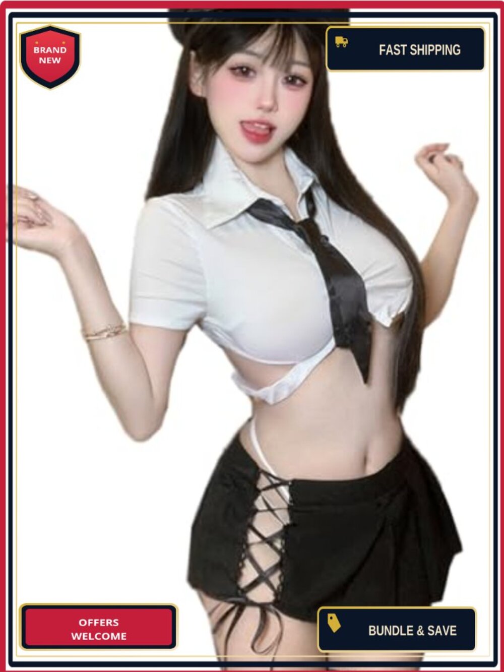 Sexy Police Officer Costume Set with Tie, Top, Skirt, Briefs